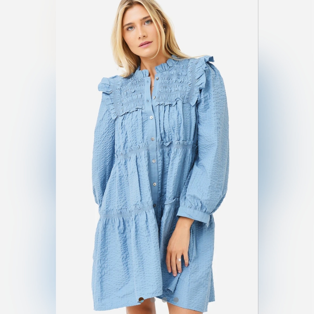 SEA New York Sevyn Solid Seersucker Button Down Dress Size Medium - Picture 9 of 11